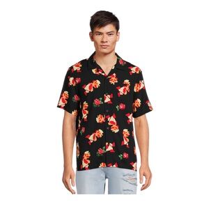 Super Mario Men's Floral Print Button Front Shirt XXL